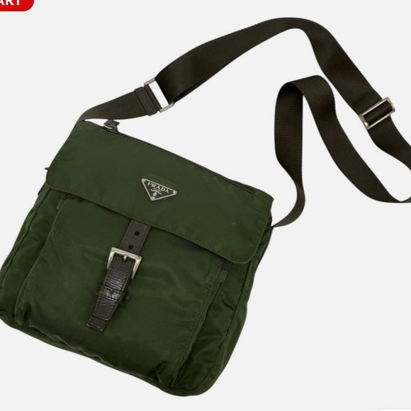 Prada Handbags - Prada Dark Green Nylon Messenger Bag